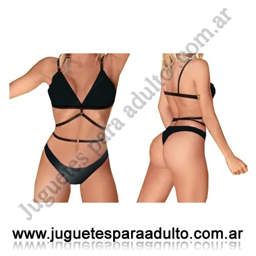 Lencería femenina, Conjuntos eroticos, Conjunto de tiras corpiño mas tanga negro