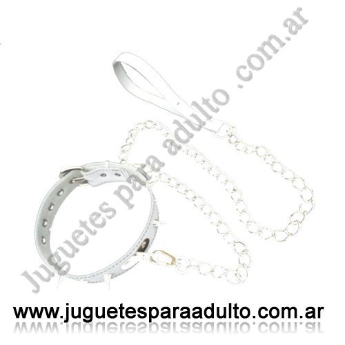 Cueros eróticos, Accesorios de cuero, Collar Blanco con cadena y Puas