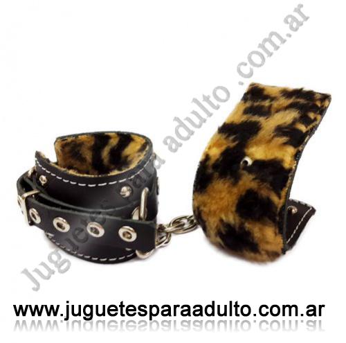 Cueros eróticos, Linea peluche, Esposas Negras Simples Con Mosqueton Y Peluche Animal Print