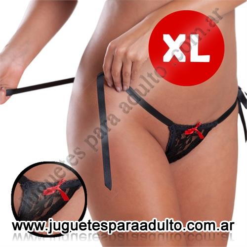 Lencería femenina, Tangas eroticas, Colaless XL de encaje con cintas para atar negra