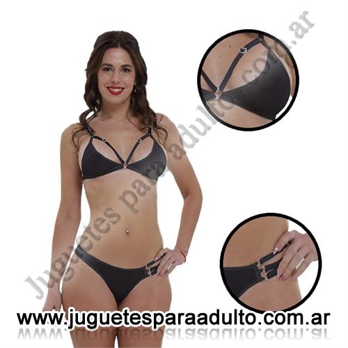 Lencería femenina, Conjuntos eroticos, Conjunto Triángulo tres trias tul liso negro