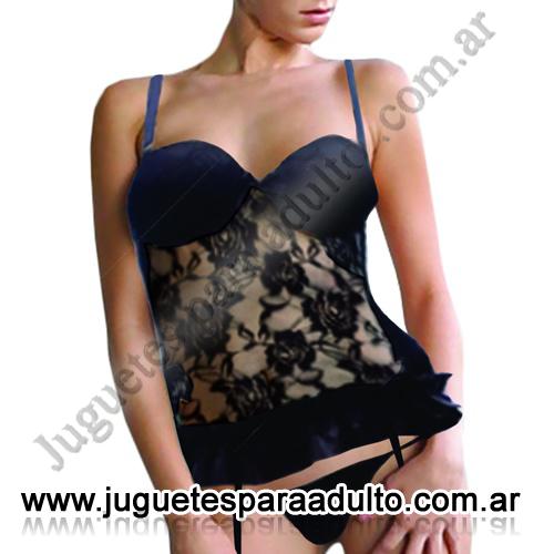 Lencería femenina, Corsets eroticos, Corsette negro Encaje y Satin con taza soft