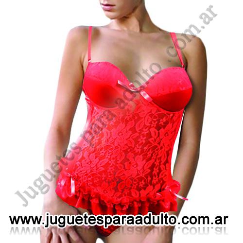 Lencería femenina, , Corsette rojo Encaje y Satin con taza soft