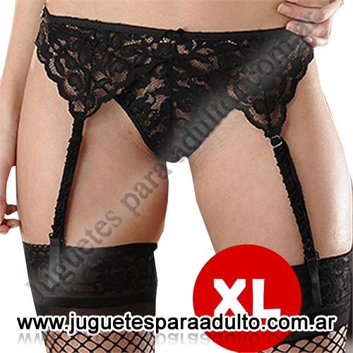 Lencería femenina, Lenceria xl, Portaligas xl elastizado negro con tringulos