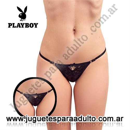 Lencería femenina, , Tanga negra con transparencias Playboy