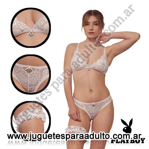 Lencería femenina, Tangas premium, Conjunto blanco de cuatro partes playboy premium