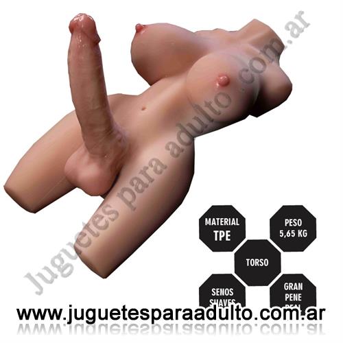 Estimuladores, Muñecas inflables y vaginas, Torso Realista TPE 5,65 kg con Senos Suaves y Dildo Realista
