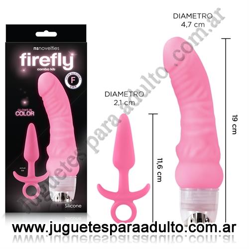 Marcas Importadas, NS Novelties, Kit dilatador anal y vibrador estimulador de punto G fluorescentes y Rosa