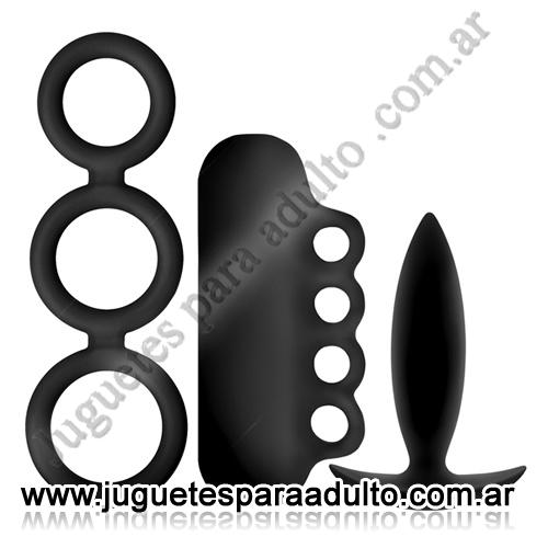 PRODUCTOS ERóTICOS, Kits, Kit x3 - Anillos, masturbador y plug anal en negro Productos eróticos, Kits, Kit x3 - Anillos, masturbador y plug anal en negro