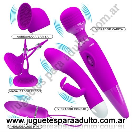 Estimuladores, Estimuladores de clitoris, Kit de 4 vibradores: microfono, bala, punto G y Pezoneras