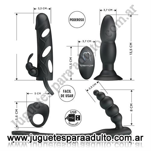 Especificos, Fundas para pene, Kit de accesorios: Funda, anillo y doble dilatador anal con vibrador