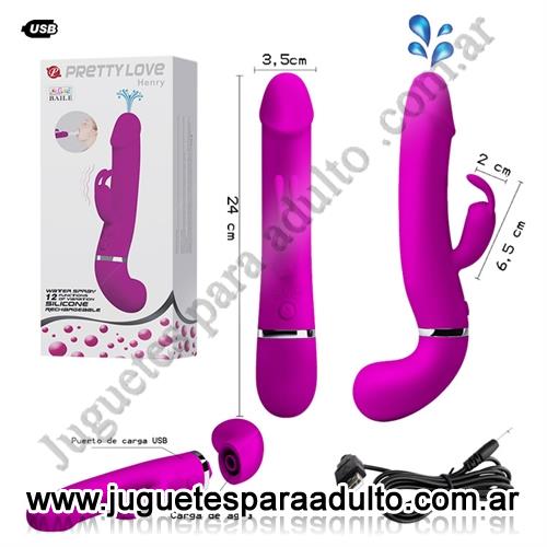 Productos eróticos, Importados 2019, Vibrador con estimulador de clitoris USB y lanzador de liquidos
