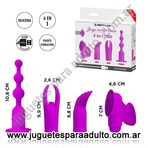 Especificos, Kits, Vibrador con 12 funciones de vibración, 4 estilos diferentes de funda de silicona con recarga USB