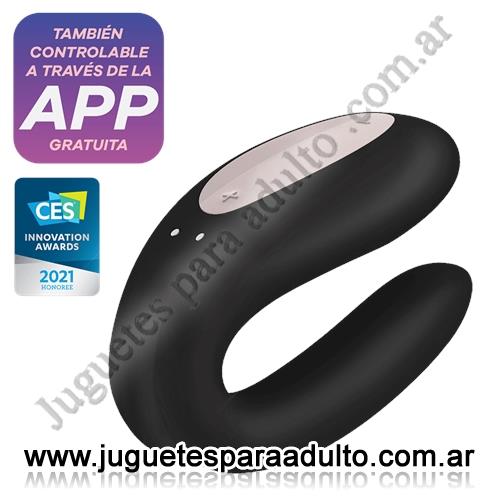 Vibradores, Vibradores inalámbricos Bluetooth, Double Joy Black estimulador para parejas con control via APP
