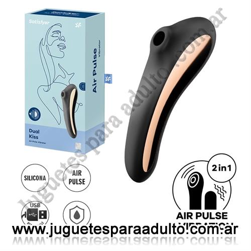 Vibradores, Vibradores Usb recargables, Dual Kiss black Succionador de clitoris con vibrador de punto G
