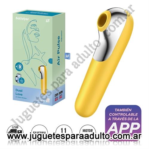 Productos eróticos, Inalambricos, Dual Love Yellow succionador y vibrador con control inalambrico bluetooth