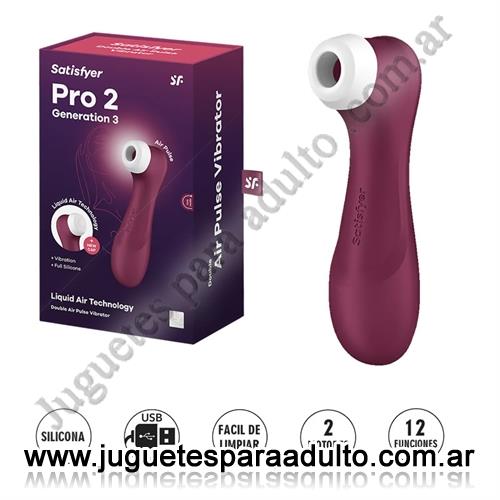 Productos eróticos, Usb recargables, Satisfyer Pro 2 Generation 3 color vino Succionador de clitoris