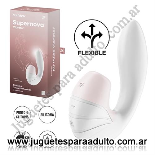 Vibradores, Vibradores Usb recargables, Supernova white succionador de clitoris con estimulacion de punto G y carga USB