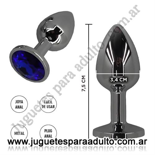 Anales, Anal sin vibrador, Pluga metalico joya anal azul tamaño M