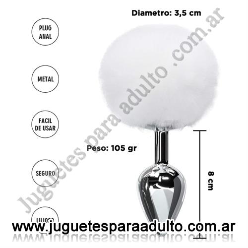 Anales, Plugs con cola, Plug anal de metal con cola de conejo blanca. Medium.