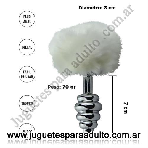 Anales, Anal sin vibrador, Plug anal Twist de Metal con cola de conejo blanca. Small.