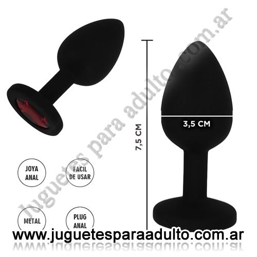 Anales, Joyas Anales, Plug negro de silicona con joya roja tamaño M